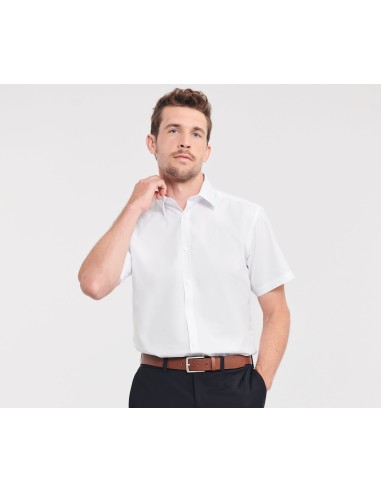 RUS-0R963M0-Mens Short Sleeve Tailored Herringbone Shirt